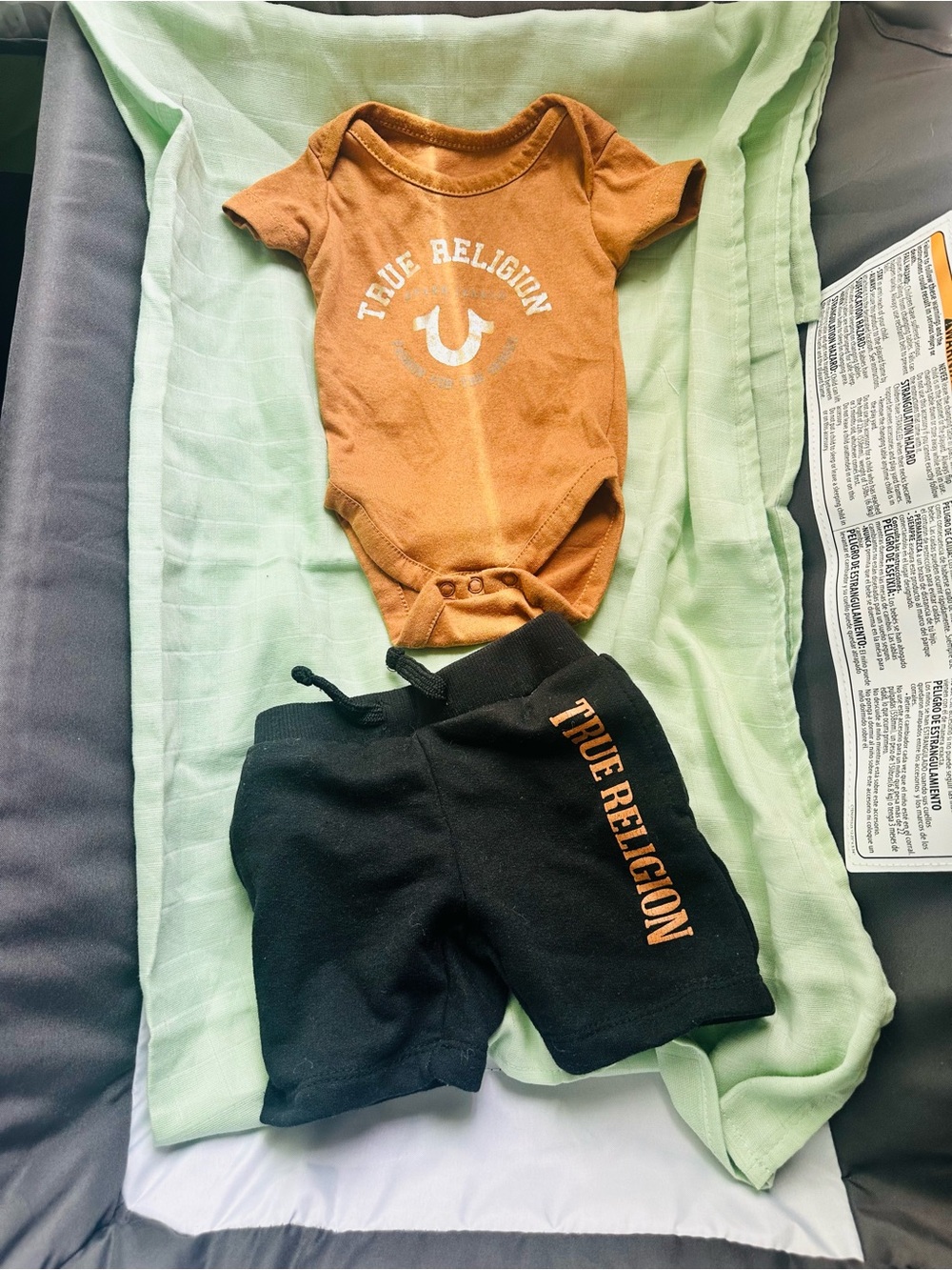 True Religion Baby Bodysuit & Shorts Set - brown & Black